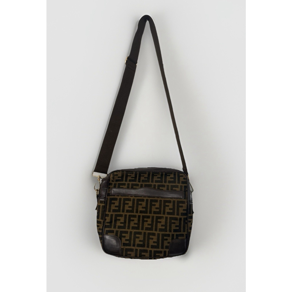 Vintage Fendi Brown Logo Canvas And Leather Nylon Strap Designer Shoulder Bag - Picture 1 of 16